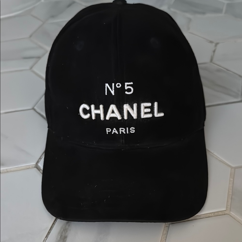 Chanel No. 5 Black Cap with White Logo